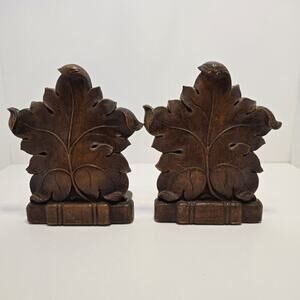 Vintage SyrocoWood Oak Leaf & Acorn Bookends - Syracuse NY - 1940s-50s Colonial